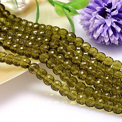 Цвет Оливы Граненые плоские круглые имитация австрийских кристаллов нити шарик, класс AAA, оливковый, 12x10 мм, отверстие : 0.9~1 мм, около 40 шт / нитка, 15.7 дюйм