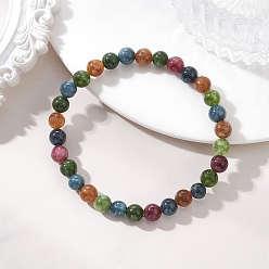 Разноцветный Натуральные зеленые нефритовые браслеты из бусин, имитирующих турмалин, для женщин и мужчин., круглые, окрашенные, красочный, бусины : 6.5 мм, внутренний диаметр: 2.13 дюйм (5.4 см)