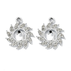 Peacock Подвески из сплава с кристаллами и стразами и анималистическим рисунком, платина, павлин очарование, 20.5x17.5x4 мм, отверстие : 1.8 мм