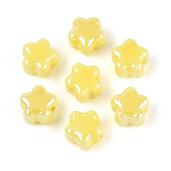 Желтый Фарфоровая бусина ручной работы, цветка сливы, яркие глазированный фарфор, желтые, 10.5~11x11~11.5x7.5~8 мм, отверстие : 2~2.5 мм