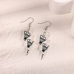 Черный Акриловые серьги-подвески на спортивную тематику, Молния с рисунком в стиле бадминтона, платина, чёрные, 61 мм