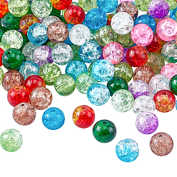 Mixed Color Transparent Crackle Glass Beads, Round, Mixed Color, 8mm, Hole: 1.3mm, 10 colors, 20pcs/color, 200pcs/box
