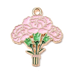 Pink Подвески из эмали и сплава, , золотые, розовые, 25x21x2 мм, отверстие : 1.8 мм