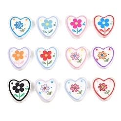 (52) Непрозрачная лаванда Фарфоровые бусины с цветочным принтом, Сердце из керамических бусин с цветочным узором, разноцветные, 15x14.5~15.5x6.5~7 мм, отверстие : 3.5 мм