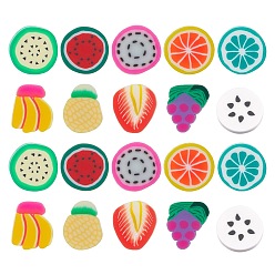 Mixed Color Handmade Polymer Clay Cabochons, Polymer Clay Slices for Nail Art & Phone Cases Cabochons, No Hole, Fruit, Mixed Color, 9~12x8~11x1~2mm, 300pcs/set