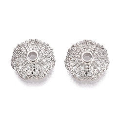 Платина Колпачки для бусин из прозрачного кубического циркония из латуни, цветок, платина, 10x3 мм, отверстие : 1.5~1.6 мм