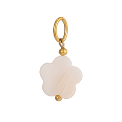 Морская Ракушка Природные подвески оболочки, подвески-цветы с 304 фурнитурой из нержавеющей стали, ионное покрытие (ip), реальный 18 k позолоченный, цвет морской раковины, 17x12 мм