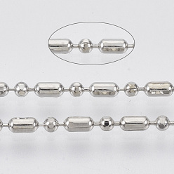 Платина Латунные шаровые цепи, граненые бисерные цепочки, долговечный, пайки, с катушкой, без кадмия, без никеля и без свинца, платина, 3.8x2 mm и 2 mm, около 301.83 футов (92 м) / рулон