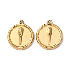 Real 18K Gold Plated 304 Stainless Steel Pendants, Flat Round with Screwdriver Charms, Ion Plating(IP), Real 18K Gold Plated, 17.5x15.5x2.5mm, Hole: 1.2mm