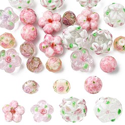 Color mezclado 21 piezas 7 estilos cuentas de murano hechas a mano, flores mixtas, color mezclado, 9~14x7~15x7~13.5 mm, agujero: 1.1~2 mm, 3 piezas / estilo