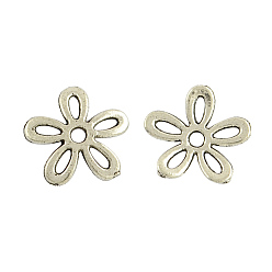 Античное Серебро 5 -petal тибетский стиль сплава цветок крышки шарика, без кадмия и без свинца, античное серебро, 11x1.5 мм, отверстие : 1 мм