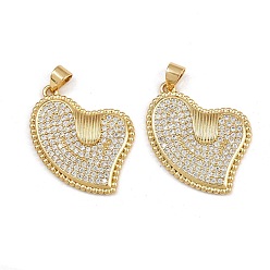 Настоящее золото 16K Латунные микро проложить кубического циркония подвески, сердце, реальный 16 k позолоченный, 19.5x23x3.5 мм, отверстие : 4x4.5 мм