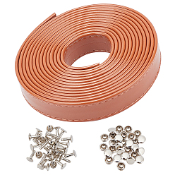 Седло Коричневый Ремни сумки из искусственной кожи, плоский, грибы / купол, с железными декоративными заклепками, для одежды сумка обувь кожаная поделка, седло коричневый, 3000x15x2.5 мм