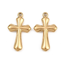 Настоящее золото 18K 304 подвески из нержавеющей стали, крест прелести, ионное покрытие (ip), реальный 18 k позолоченный, 27.5x16x3.5 мм, отверстие : 1.6 мм