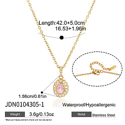 Teardrop 304 Collares con colgante de acero inoxidable con circonitas cúbicas rosas para mujer, dorado, lágrima, 16.54 pulgada (42 cm), colgante: 15.6 mm