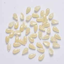 Champagne Yellow Imitation Jade Glass Charms, Teardrop, Champagne Yellow, 9.5x5x3mm, Hole: 1.2mm
