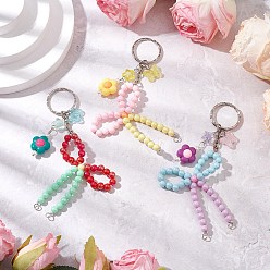 Bowknot Непрозрачные акриловые бусины с латунными бусинами-обжимками и железными разъемными кольцами для ключей, цветок, бантом, бантом, 127 мм
