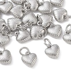 Platinum SHEGRACE Brass Charms, Fluted Heart Charms, Nickel Free, Platinum, 9x8x3.5mm, Hole: 3.5mm