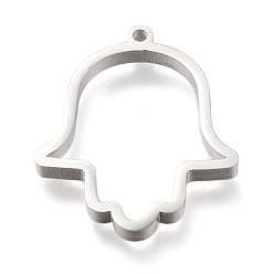 Нержавеющая Сталь Цвет Не тускнеет 304 подвески из нержавеющей стали с открытой задней частью, двусторонняя полировка, для diy уф смолы, эпоксидная смола, Прессованные цветочные украшения, hamsa рука / рука fatima / рука miriam, цвет нержавеющей стали, 33x26.5x3 мм, отверстие : 2 мм