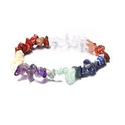 Mixed Stone Natural & Synthetic Mixed Gemstone Chips Beaded Stretch Bracelet for Women, 6-3/4~8-5/8 inch(17~22cm)