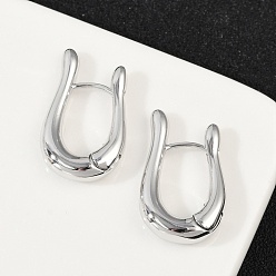 Платина Латунные серьги обруча, U-образный, платина, 21.5x12.5x4 мм