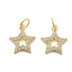 Звезда Латунные микро проложить кубического циркония прелести, без свинца и без кадмия, долговечный, стойки покрытие, реальный 18 k позолоченный, с целью перехода в кольце, звезда, 13x11.5x1.5 мм, отверстие : 3.5 мм