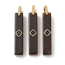 Tiger Eye Natural Tiger Eye Pendants, Rectangle, Golden, 40x8~8.5x10mm, Hole: 6x7.5mm