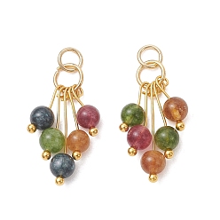 (52) Непрозрачная лаванда Подвески из окрашенного натурального зеленого нефрита, имитирующего турмалин., круглые подвески-кисточки с открытыми соединительными кольцами из нержавеющей стали, золотые, разноцветные, 304 мм, отверстие : 11~20x4.5 мм