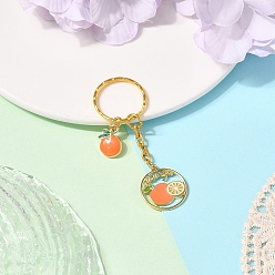 Оранжевый Брелок из эмалевого сплава, с железными кольцами, фрукты, золотые, оранжевые, 76 мм