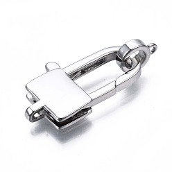 Платинированный Карабин-лобстеры, латунные, без кадмия, без никеля и без свинца, прямоугольные, Реальная платина, 26x15x4 мм, отверстие : 1.5x2 мм, трубные поручители, 9x7x2.5 мм, отверстие : 1.2 мм