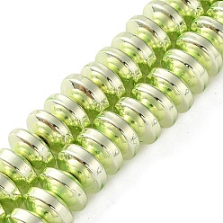 Зеленое Покрытие Гальванические нити из синтетических немагнитных гематитовых бусин, блюдце бусины, зеленый покрытием, 8.5x4 мм, отверстие : 1.2 мм, около 98 шт / нитка, 15.94 дюйм (40.5 см)