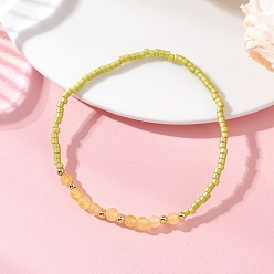 чирок Браслеты из стеклянного бисера и натурального агата для женщин, круглые, с латунной бисера, зелено-синие, бусины : 2.5~4.5 мм, внутренний диаметр: 2.17 дюйм (5.5 см)