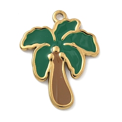 Дерево Серия «Океан» 304 эмалированные подвески из нержавеющей стали, золотые, кокосовая пальма, 26.5x20.5x2 мм, отверстие : 1.6 мм