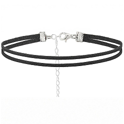 Черный 1Ожерелье-чокер из искусственной замши 2 из шнура с цепочками из сплава на концах, платина, чёрные, 12.80 дюйм (32.5 см)