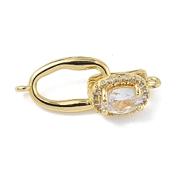 Настоящее золото 18K Овальные латунные застежки с микропаве из прозрачного кубического циркония, без кадмия и без свинца, долговечный, стойки покрытие, реальный 18 k позолоченный, 25 мм