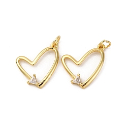 Настоящее золото 18K Латунные микро проложить кубического циркония подвески, сердце, долговечный, без кадмия и без свинца, стойки покрытие, реальный 18 k позолоченный, 15.5x18x3.5 мм, отверстие : 3.5 мм