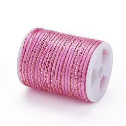 Flamingo Polyester Cord, with Gold Metallic Cord, Chinese Knotting Cord, Flamingo, 1.5mm, about 4.37 yards(4m)/roll