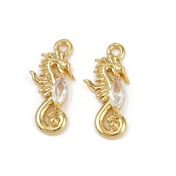 Настоящее золото 18K Латунные микро проложить кубического циркония подвески, без кадмия и без свинца, морской конек, реальный 18 k позолоченный, 19.5x9x4 мм, отверстие : 1.6 мм