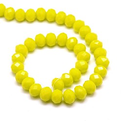 Yellow Opaque Solid Color Crystal Glass Rondelle Beads Strands, Faceted, Yellow, 3.5x2.5~3mm, Hole: 1mm, about 138pcs/strand, 12.9 inch