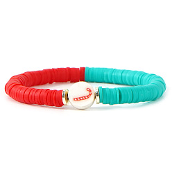 Candy Cane Рождественские браслеты из полимерной глины с бусинами хейши для женщин., шоколадная конфета, 6.89 дюйм (17.5 см)