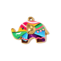 Настоящее золото 18K Печатные 304 подвески из нержавеющей стали, Слон прелести, ионное покрытие (ip), зеркальная полировка, красочный, реальный 18 k позолоченный, 20x14 мм, отверстие : 1.50 мм