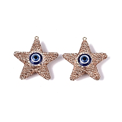 Light Colorado Topaz Handmade Polymer Clay & Rhinestone & Resin Big Pendants, Star & Evil Eye Charms, with Iron Loops, Light Gold, Light Colorado Topaz, 56~58x53~54x17~18mm, Hole: 3~4mm
