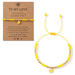 Желтый Браслеты с подвесками в виде сердечек из латуни с эмалью, Браслеты из плетеных бусин из стекла и латуни для женщин, золотые, с открытки, желтые, 11.02 дюйм (28 см)