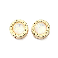 Прозрачный Бусины из смолы из сплава для покрытия стойки, плоские круглые бусины со словом удача, золотые, прозрачные, 12.5x10.5 мм, отверстие : 1.8 мм