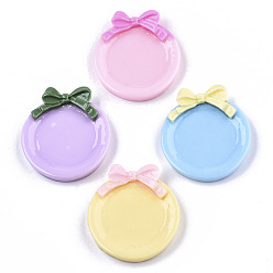 (52) Непрозрачная лаванда Непрозрачные кабошоны из смолы, плоские круглые с бантом, разноцветные, 32x29x7~8 мм