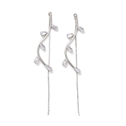 Платина Латунные подвески с длинными кисточками, с кристально горный хрусталь, твист волны прелести, платина, 77~80x14x2.5 мм, отверстие : 8 мм