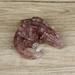 Клубничный Кварц Украшение для дисплея дракона из смолы, с натуральной клубничной кварцевой крошкой внутри статуй для украшения домашнего офиса, 90x100x40 мм