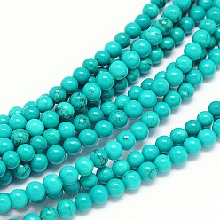 Средний Бирюзовый Естественно Howlite круглый шарик нити, окрашенная и подогревом, средне бирюзовый, 4 мм, отверстие : 1 мм, около 101 шт / нитка, 15.55 дюйм