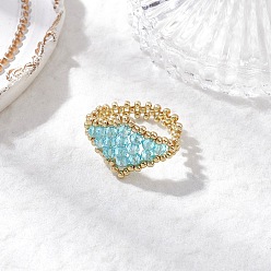 Синий Стеклянные кольца для пальцев, ромб, синие, 17~18 мм, внутренний диаметр: 20~20.5 мм