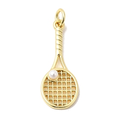 Золотой Латунь с подвесками из искусственного жемчуга из абс-пластика, прелести ракетки, долговечный, без кадмия и без свинца, с целью перехода в кольце, золотые, 25x10x3.5 мм, отверстие : 3 мм